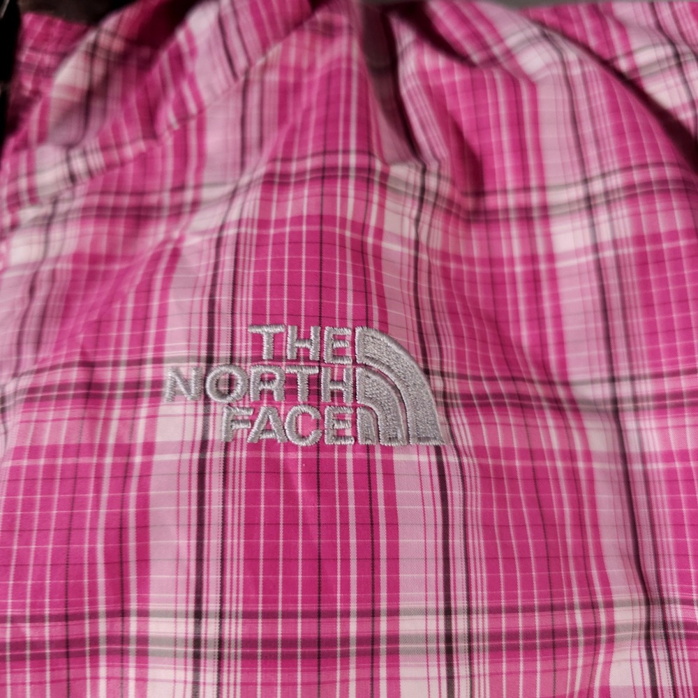 The North Face Puffer Jacket Girls XL Pink Plaid Brown Reversible 550 Down - Picture 3 of 8